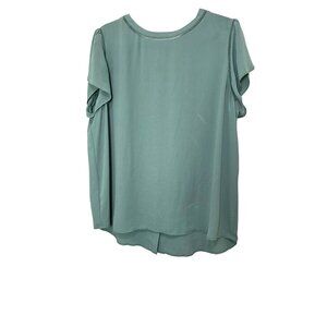 Loft Women Green Button-Back Career, Office Blouse Flutter Sleeves XL